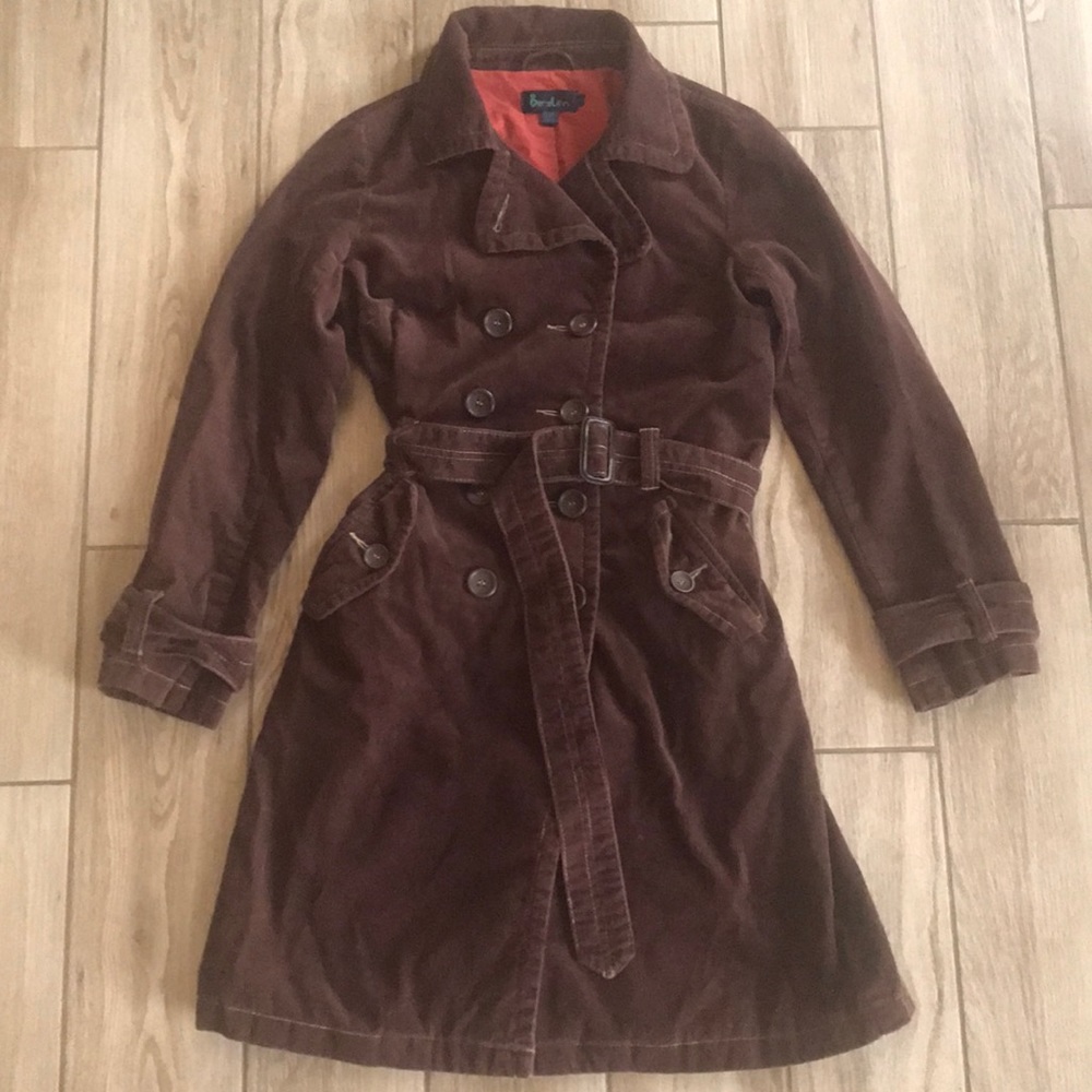 Boden Brown Corduroy Trench Coat with Red Lining